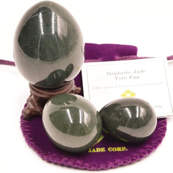 Nephrite Eggs 3pc Set, Yoni Massage, Stone Meditation Relaxation by Genuine Jade - Picture 1 of 4